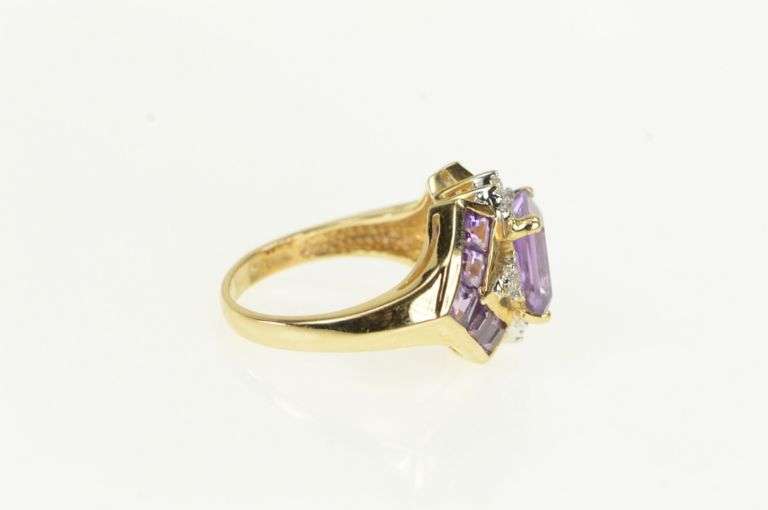 14K Yellow Gold Emerald Cut Amethyst Diamond Accent Ring