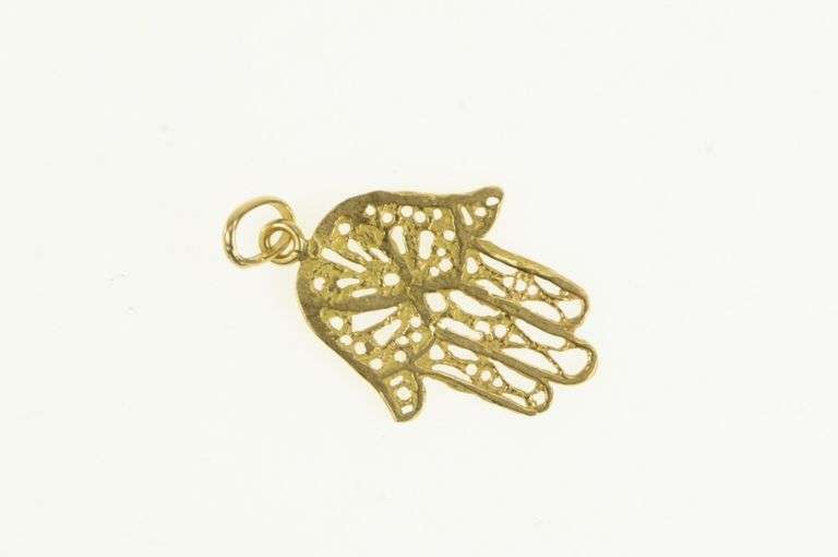 14K Yellow Gold Hamsa Traditional Protection Filigree Charm/Pendant