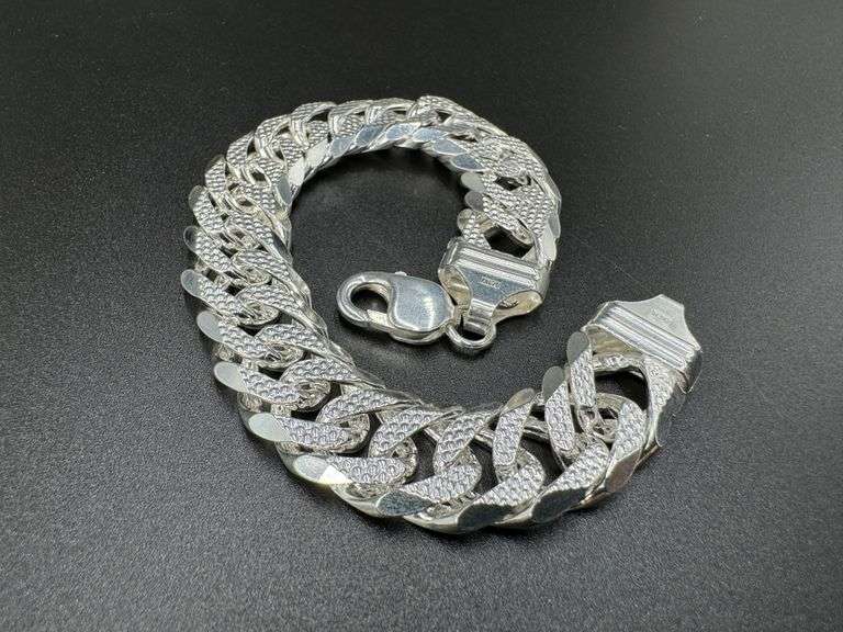 Sterling Silver 16mm Pave Double Curb Chain Cuban Link 925 Italy Bracelet 9"