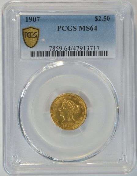 Virtual Gem BU 1907 US $2.50 Liberty Gold Piece. PCGS MS64