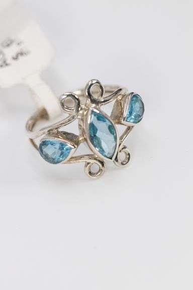 Sterling Silver Natural Blue Topaz Gemstone Ring Size 6