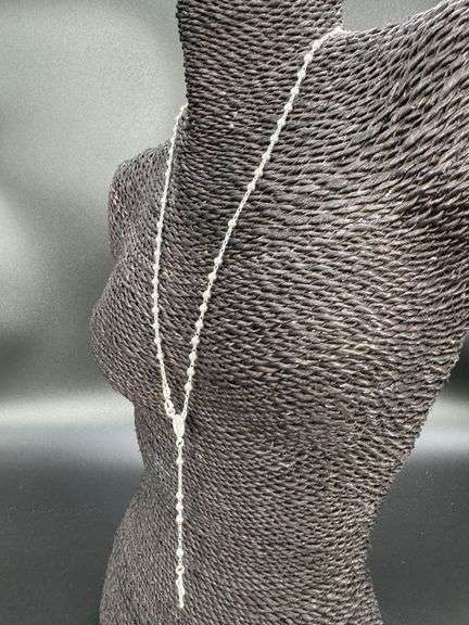 Sterling Silver Bead Chain Crucifix Rosary Necklace Catholic Jewelry