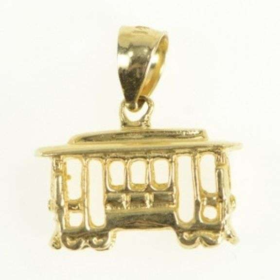 14K Yellow Gold 3D Trolley Vintage San Francisco Charm/Pendant