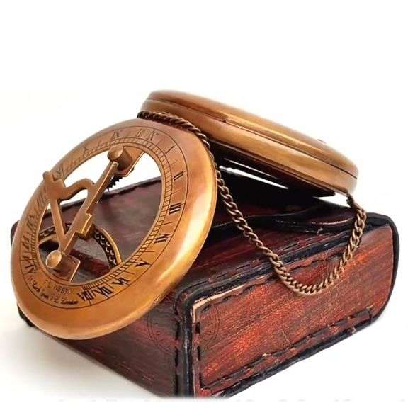 Antique Brass Sundial Leather Case