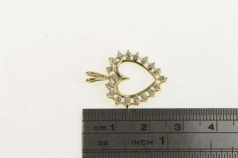10K Yellow Gold Heart Love Symbol Diamond Classic Vintage Pendant