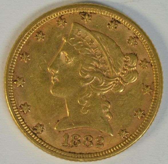 Well struck and original 1882 US $5 Liberty Gold Piece. Nice