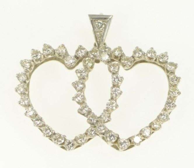 14K White Gold 2.00 Ctw Diamond 1950's Heart Love Pendant