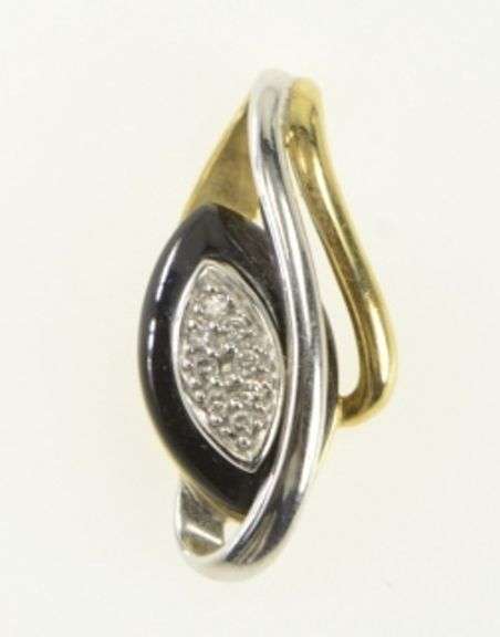 14K Yellow Gold Black Onyx Diamond Two Tone Loop Charm/Pendant