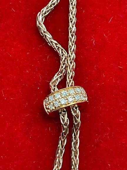 BRAND NEW 14K ROSE GOLD DIAMOND AND PEARL BOLO NECKLACE