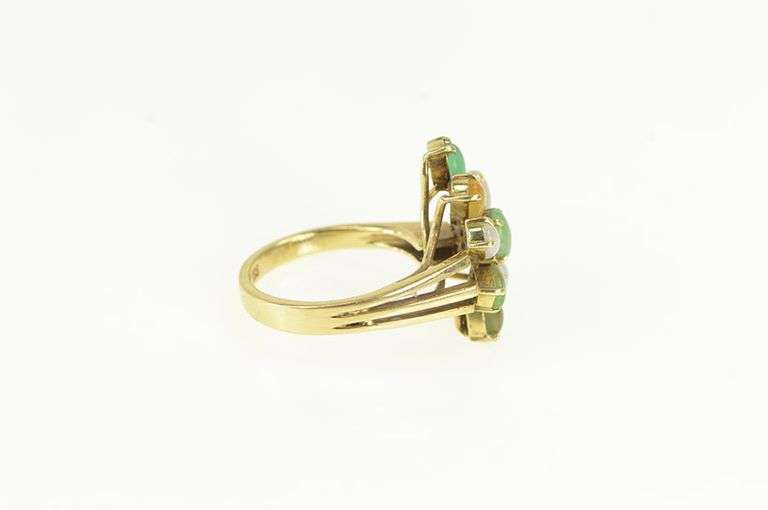 14K Yellow Gold Multi Color Jadeite Cabochon Cluster Ring
