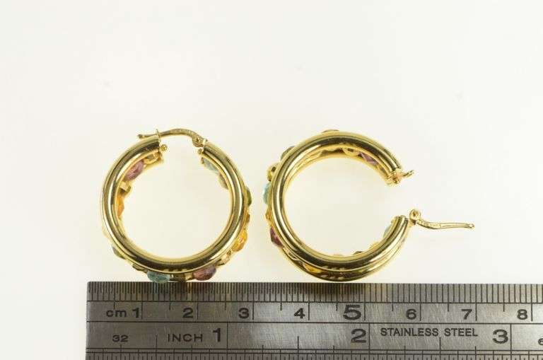 14K Yellow Gold 27mm Vintage Beaded Statement Hoop Earrings