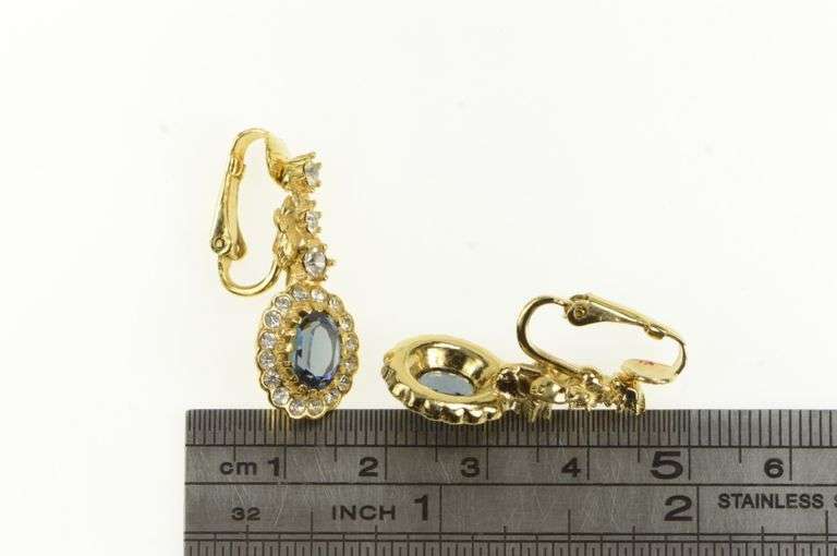 Base Metal Sim. Sapphire Scalloped Halo Clip On Dangle Earrings