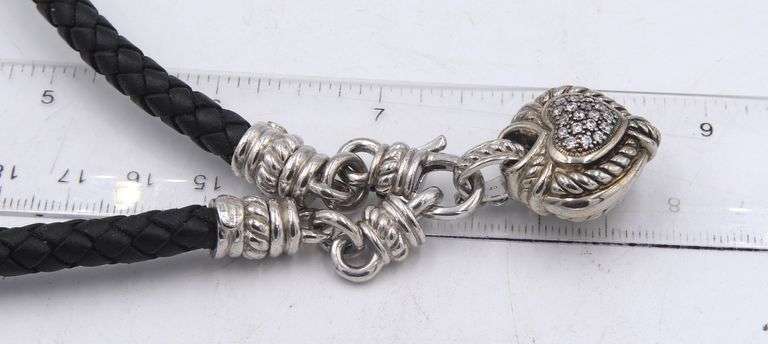 Set of Judith Ripke 925 sterling silver crystal heart shaped pendant on black leather cord