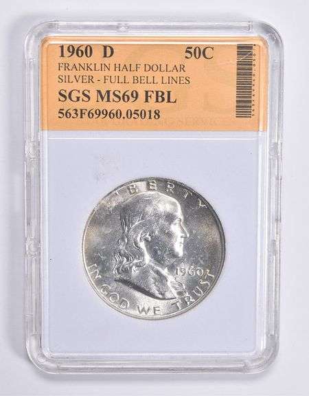 MS69 FBL 1960-D Franklin Silver Half Dollar Full Bell Lines SGS