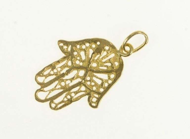 14K Yellow Gold Hamsa Traditional Protection Filigree Charm/Pendant