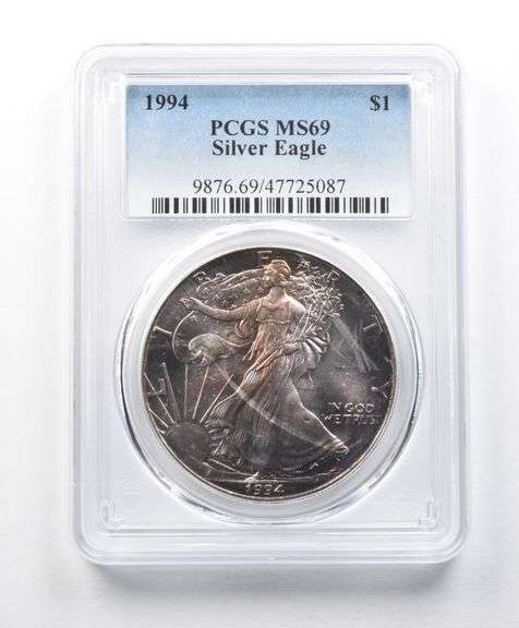 MS69 1994 American Silver Eagle PCGS Beautiful Purple Toning
