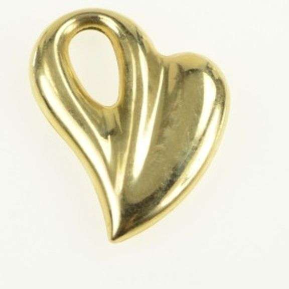 14K Yellow Gold Asymmetrical Heart Love Valentine Slide Pendant