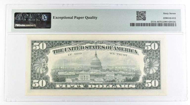 1969 $50 Boston MA US FRN Fr#2114-A 67 Superb Gem Unc EPQ PMG