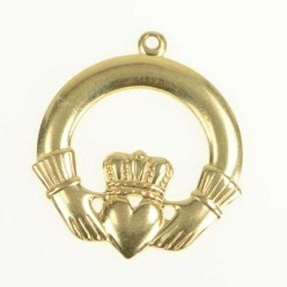 14K Yellow Gold Claddagh Traditional Irish Celtic Loyalty Pendant