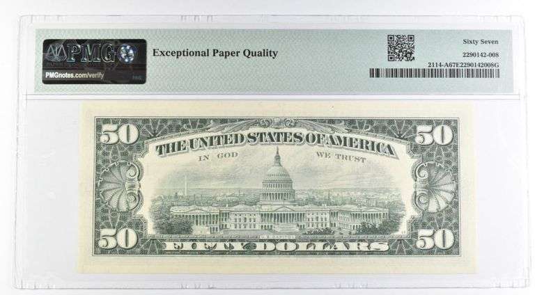 1969 $50 Boston MA US FRN Fr#2114-A 67 Superb Gem Unc EPQ PMG