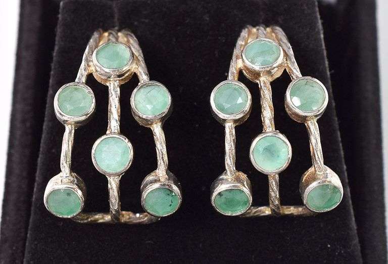 Dazzling Sterling Silver Emerald Gemstone Earrings