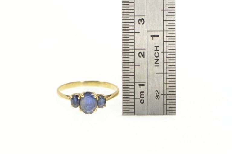 14K Yellow Gold Three Stone Natural Sapphire Engagement Ring