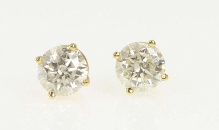 14K Yellow Gold 1.75 Ctw Diamond Solitaire Classic Stud Earrings