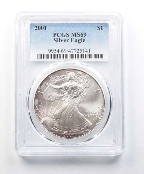 MS69 2001 American Silver Eagle PCGS Smoky Purple Peripheral Toning