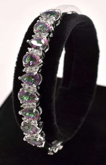 Stunning 6.00CTW Mystic Quartz & 0.85CTW White Topaz Bracelet in Sterling Silver