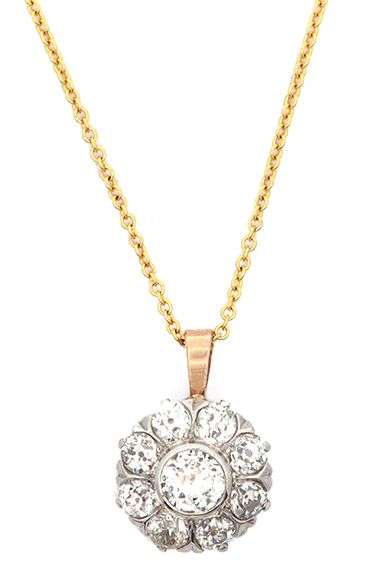1.50ctw European Diamond Cluster Pendant Necklace in 14K