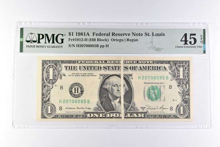 PMG45 Choice EF EPQ $1 1981A FRN St Louis Fr#1912-H Gutter Fold Err.