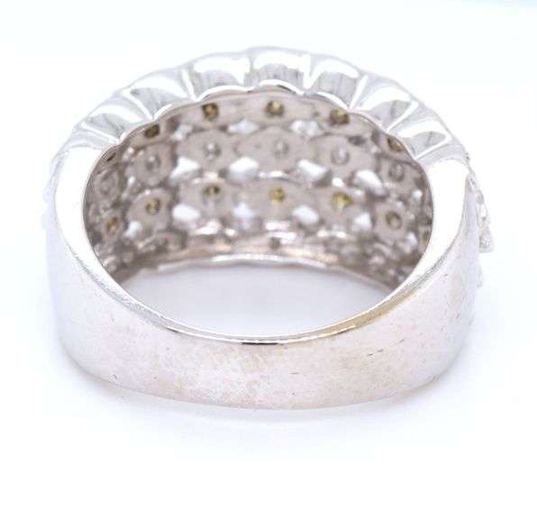 14kt White gold white and yellow diamond 5 row wide band