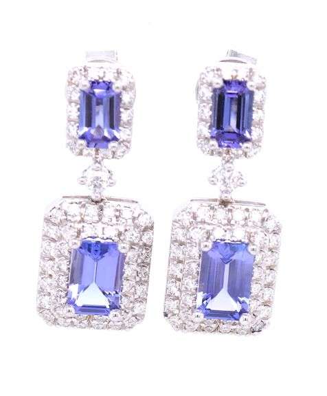 18kt White gold Tanzanite and diamond dangle earrings