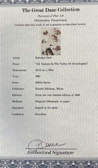 Highly Collectible and Rare Salvador Dali Original Llithograph from the  'Biblia Sacra' Suite