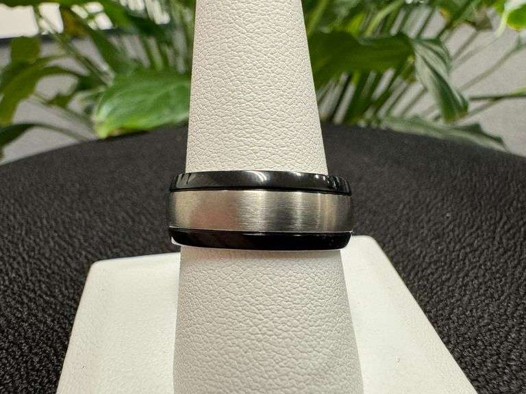 Titanium Black Grooved Sides Wedding Band Comfort Fit Ring Size 9