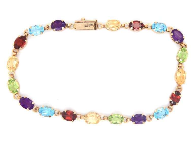 10kt Yellow gold multi color gemstone bracelet