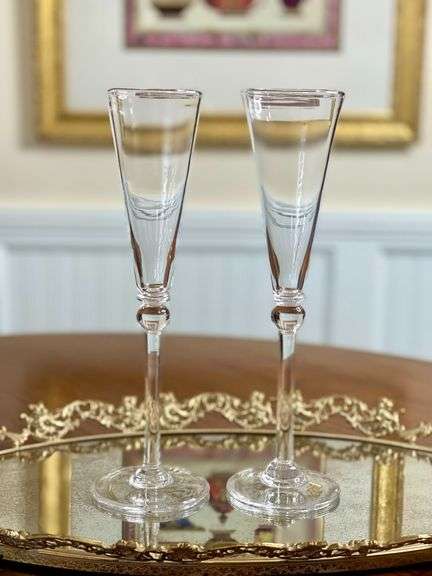 Two Exquisite Handblown Hartland Glass Flutes by Simon Pearce Master Glassblowers USA