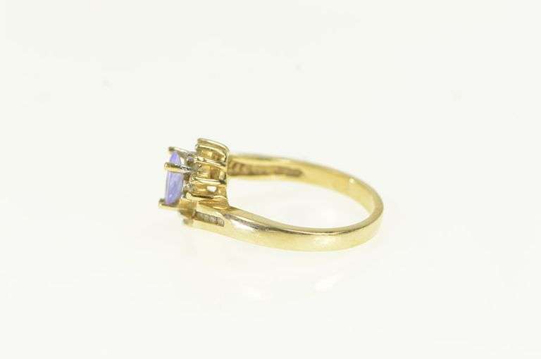 14K Yellow Gold Pear Cut Tanzanite Diamond Halo Ring
