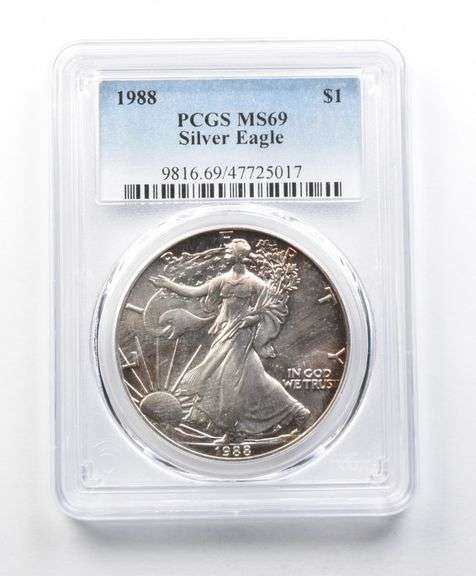 MS69 1988 American Silver Eagle PCGS Red Peripheral Toning