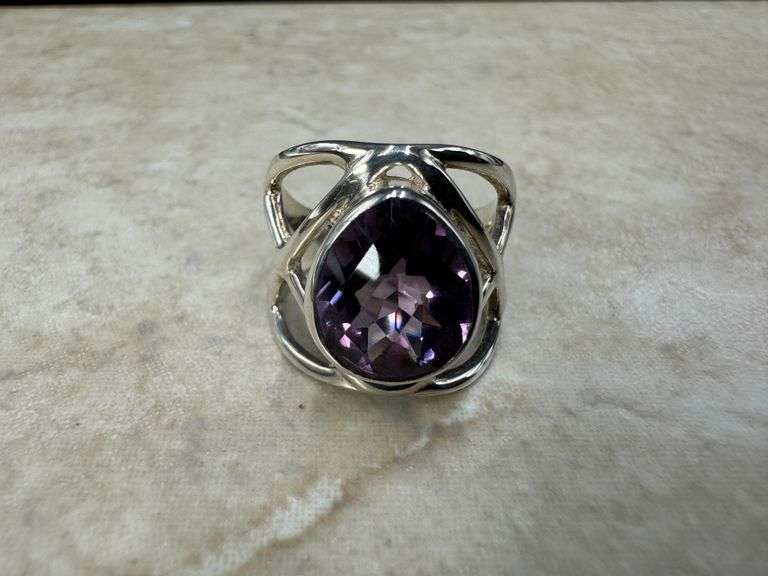 Sterling Silver Natural Gemstone Amethyst Ring Size 7