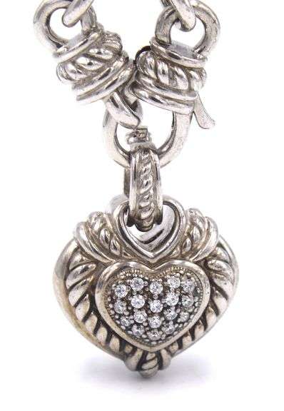 Set of Judith Ripke 925 sterling silver crystal heart shaped pendant on black leather cord