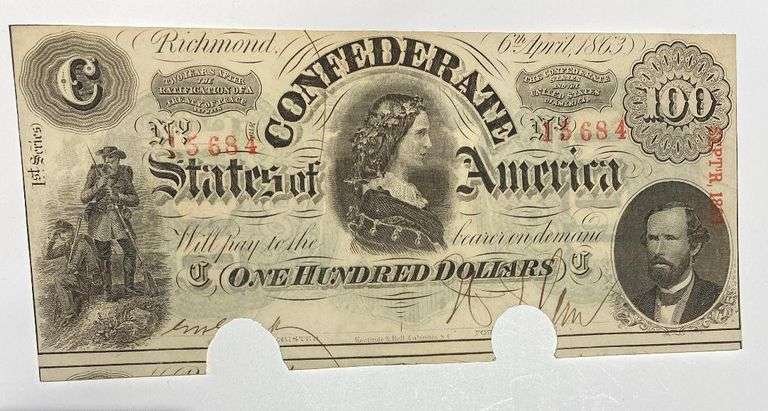 $ 100 Confederate April 6 1863 Series Note