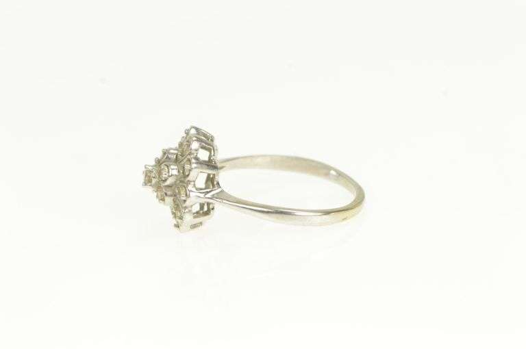 14K White Gold 1950's Floral Diamond Halo Cluster Cocktail Ring
