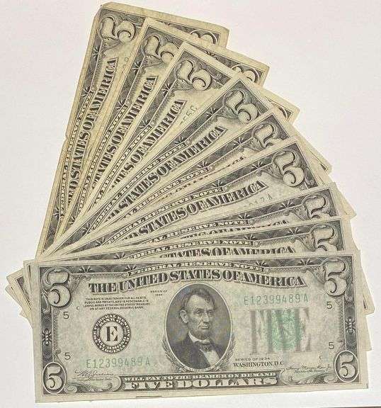 9 $5 Fed Reserve Notes Mainly Richmond Fed