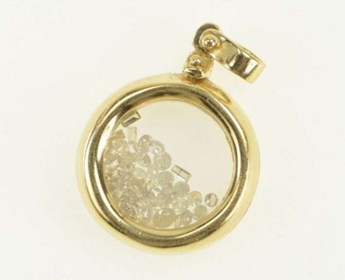 14K Yellow Gold 0.50 Ctw Diamond Filled Capsule Round Charm/Pendant