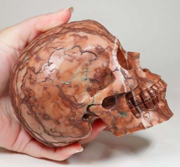 Naturally textured! 6,400ct Art Jasper Skull Carving