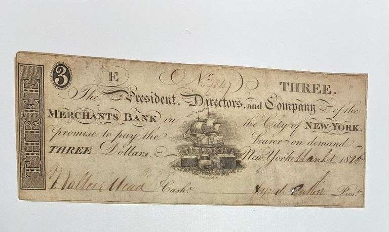 $ 3 Merchants Bank of NY March 1 1826 Note