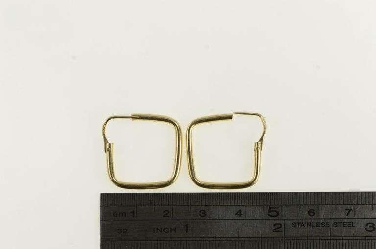 14K Yellow Gold 25mm Square Vintage Fashion Hoop Earrings
