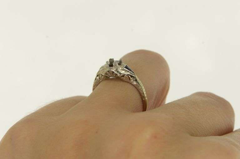 18K White Gold Art Deco Filigree Engagement Setting Ring