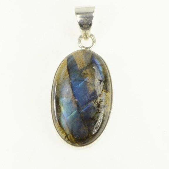 Sterling Silver Oval Labradorite Cabochon Statement Pendant